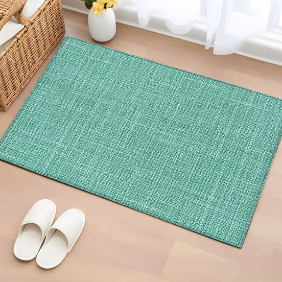 Rectangle Area Rug 2x3ft, Aqua Linen Texture Non-Shedding Washable Area Rug, Modern Solid Color Theme Non Slip Low-Profile Rugs for Living Room, Bedroom Dining Room