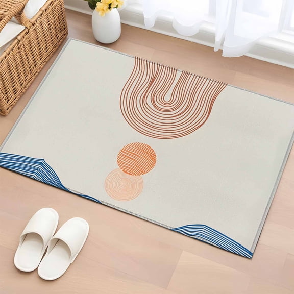 Rectangle Area Rug 2x3ft,Arched Line Art Orange Sun Washable Carpet Non-Slip Runner Accent Rugs Indoor Floor Mat for Bedroom Living Room Decor,Watercolor Minimalist Curve Stripe