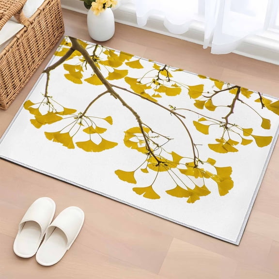 Rectangle Area Rug 2x3ft, Autumn Ginkgo Leaves Non-Slip Non-Shedding Floor Mat, Fall Yellow Leaf Plant Washable Sturdy Carpet for Living Room Bedroom Home Decor
