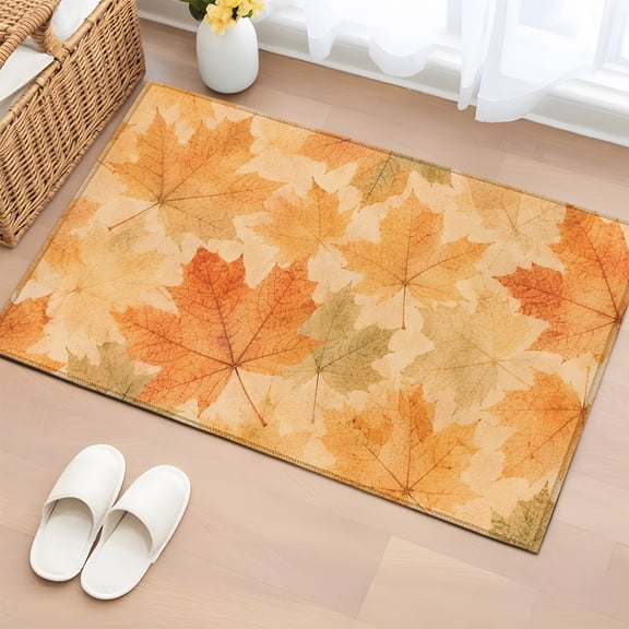 Rectangle Area Rug 2x3ft, Autumn Maple Leaf Orange Gradient Non-Slip Non-Shedding Floor Mat, Falling Leaves Seamless Washable Sturdy Carpet for Living Room Bedroom Home Decor