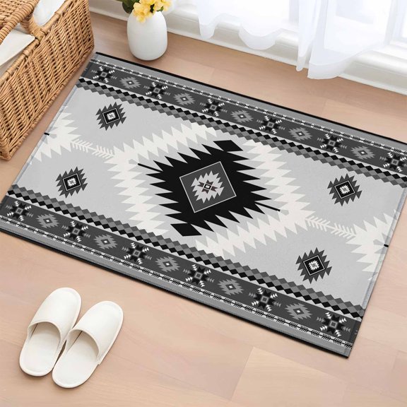 Rectangle Area Rug 2x3ft,Aztec Gray Geometric Pattern Washable Carpet Non-Slip Runner Accent Rugs Indoor Floor Mat for Bedroom Living Room Decor,Boho Abstract Ethnic Art