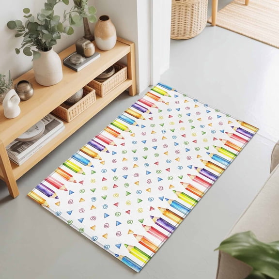 Rectangle Area Rug 2x3ft,Back-to-school Season Pencil Washable Carpet Non-Slip Runner Accent Rugs Indoor Floor Mat for Bedroom Living Room Decor,Childlike Colored Pencils