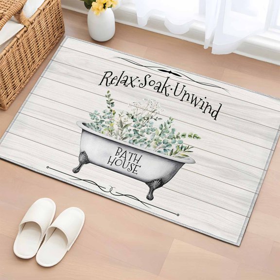 Rectangle Area Rug 2x3ft,Bathtub Eucalyptus Relax Soak Unwind Quote Washable Carpet Non-Slip Runner Accent Rugs Indoor Floor Mat for Bedroom Living Room Decor,Wood Barn