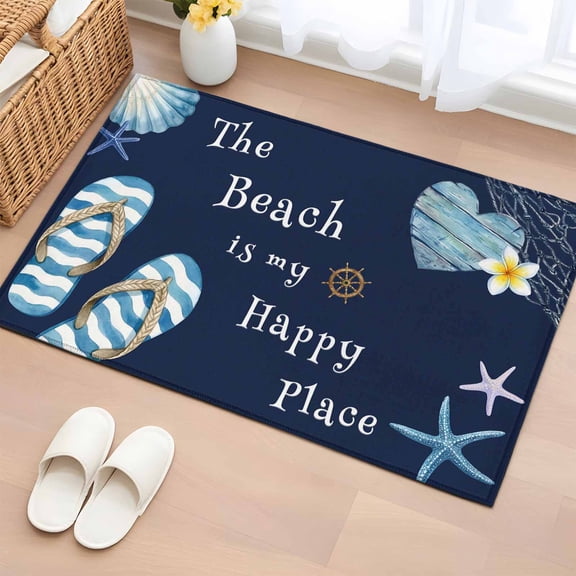 Rectangle Area Rug 2x3ft, The Beach Is My Happy Place Non-Slip Non-Shedding Floor Mat, Flip Starfish Daisy Floral Washable Sturdy Carpet for Living Room Bedroom Home Decor