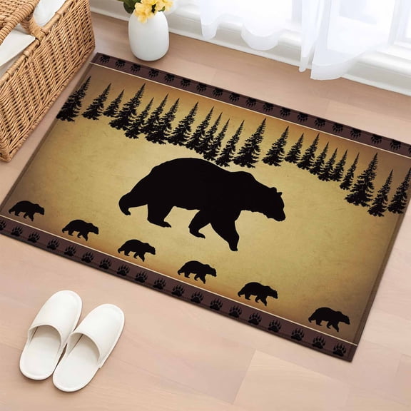 Rectangle Area Rug 2x3ft, Bear Animal Silhouette Jungle Forest Non-Shedding Washable Area Rug, Retro Brown Gradient Non Slip Low-Profile Rugs for Living Room, Bedroom Dining Room