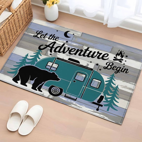 Rectangle Area Rug 2x3ft,Bear Green Tree CV on Wood Grain Washable Carpet Non-Slip Runner Accent Rugs Indoor Floor Mat for Bedroom Living Room Decor,Abstract Adventure