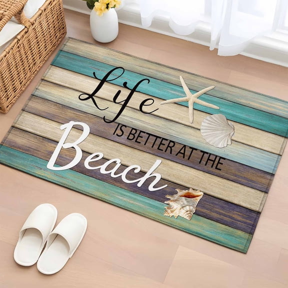 Rectangle Area Rug 2x3ft, Better Beach Life on Wood Non-Slip Non-Shedding Floor Mat, Rustic Wooden Board Washable Sturdy Carpet for Living Room Bedroom Home Decor
