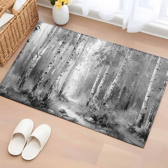Rectangle Area Rug 2x3ft, Birch Tree Black White Forest Non-Shedding Washable Area Rug, Vintage Oil Painting Art Non Slip Low-Profile Rugs for Living Room, Bedroom Dining Room