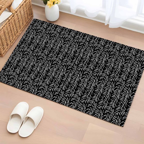 Rectangle Area Rug 2x3ft,Black Herringbone Art Washable Carpet Non-Slip Runner Accent Rugs Indoor Floor Mat for Bedroom Living Room Decor,Abstract Geometric Striped