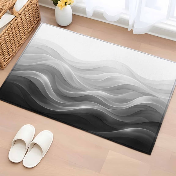 Rectangle Area Rug 2x3ft, Black White Abstract Waves Non-Shedding Washable Area Rug, Flowing Lines Non Slip Low-Profile Rugs for Living Room, Bedroom Dining Room