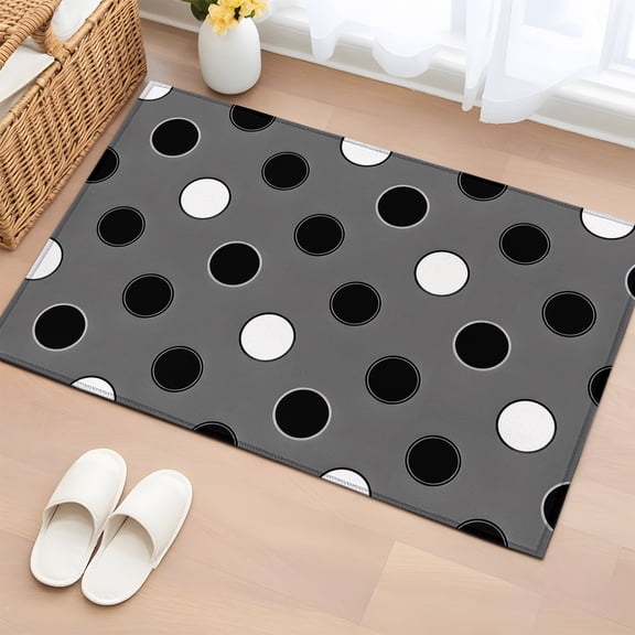 Rectangle Area Rug 2x3ft, Black and White Polka Dots Gray Non-Slip Non-Shedding Floor Mat, Modern Minimalist Style Washable Sturdy Carpet for Living Room Bedroom Home Decor
