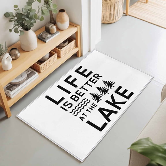 Rectangle Area Rug 2x3ft,Black White Quote Tree Washable Carpet Non-Slip Runner Accent Rugs Indoor Floor Mat for Bedroom Living Room Decor,LIFE IS THE BETTER AT THE BEACH