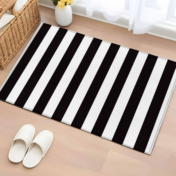 Rectangle Area Rug 2x3ft, Black White Stripes Non-Shedding Washable Area Rug, Classic Modern Striped Non Slip Low-Profile Rugs for Living Room, Bedroom Dining Room