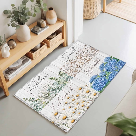 Rectangle Area Rug 2x3ft,Blossom Floral Cotton Eucalyptus Washable Carpet Non-Slip Runner Accent Rugs Indoor Floor Mat for Bedroom Living Room Decor,Vintage Farmhouse Board