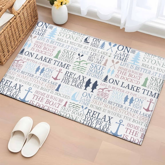 Rectangle Area Rug 2x3ft, Blue Anchor Paddle Sailboat Lighthouse Tree Non-Slip Non-Shedding Floor Mat, Ocean Fish Washable Sturdy Carpet for Living Room Bedroom Home Decor