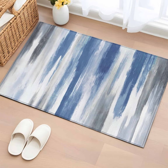 Rectangle Area Rug 2x3ft,Blue Gradient Gray Stripe Washable Carpet Non-Slip Runner Accent Rugs Indoor Floor Mat for Bedroom Living Room Decor,Watercolor Oil Painting Style