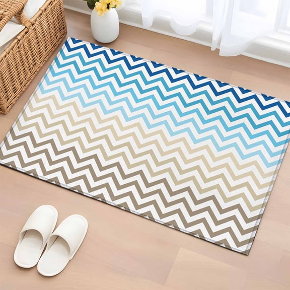 Rectangle Area Rug 2x3ft,Blue Gradient Ripple Zigzag Chevron Washable Carpet Non-Slip Runner Accent Rugs Indoor Floor Mat for Bedroom Living Room Decor,Abstract Geometric