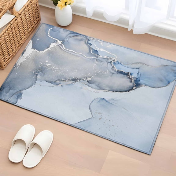 Rectangle Area Rug 2x3ft, Blue Marble Abstract Clouds Water Ripple Non-Shedding Washable Area Rug, Fluid Art Non Slip Low-Profile Rugs for Living Room, Bedroom Dining Room