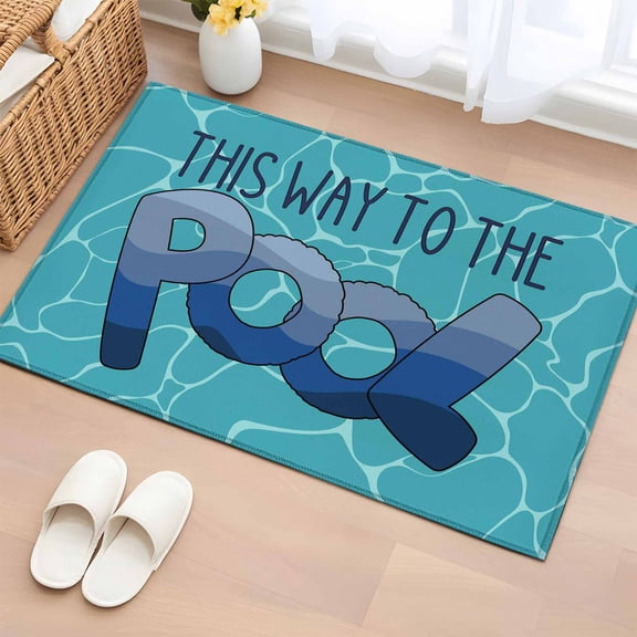 Rectangle Area Rug 2x3ft, Blue Water Ripples Non-Shedding Washable Area Rug, Gradient This Way to The Pool Non Slip Low-Profile Rugs for Living Room, Bedroom Dining Room