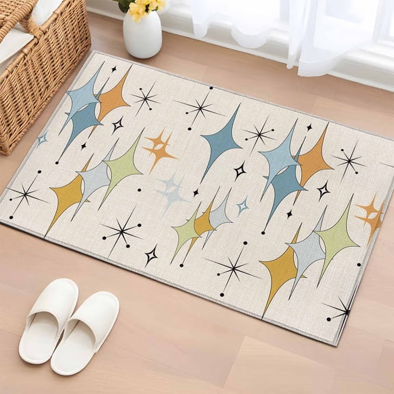 Rectangle Area Rug 2x3ft,Blue Yellow Geometric Bohemian Washable Carpet Non-Slip Runner Accent Rugs Indoor Floor Mat for Bedroom Living Room Decor,Mid Century Star Rhombus