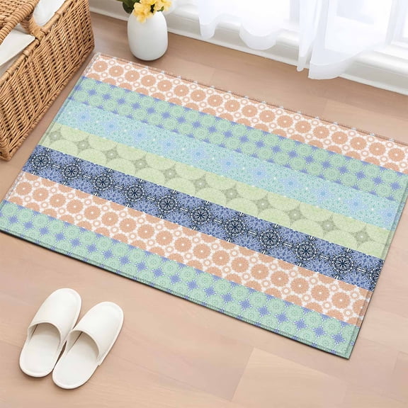 Rectangle Area Rug 2x3ft,Bohemian Ethnic Chic Flower Texture Washable Carpet Non-Slip Runner Accent Rugs Indoor Floor Mat for Bedroom Living Room Decor,Retro Boho Geometric Stripes