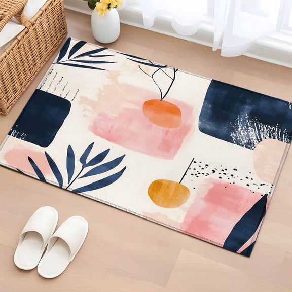 Rectangle Area Rug 2x3ft,Boho Sun Abstract Leaves Washable Carpet Non-Slip Runner Accent Rugs Indoor Floor Mat for Bedroom Living Room Decor,Pink Gradient Color Block