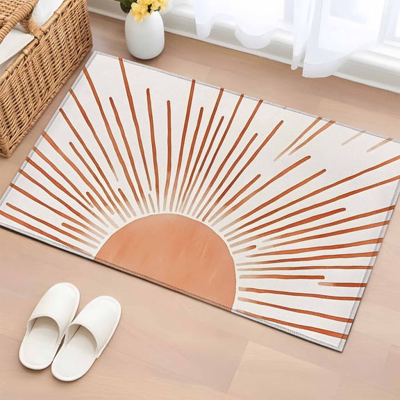 Rectangle Area Rug 2x3ft,Boho Sun Arch Orange Stripe Washable Carpet Non-Slip Runner Accent Rugs Indoor Floor Mat for Bedroom Living Room Decor,Abstract Lines Modern Art