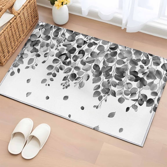 Rectangle Area Rug 2x3ft, Botanical Leaves Hanging on White Non-Shedding Washable Area Rug, Gray Plant Foliage Leaf Non Slip Low-Profile Rugs for Living Room, Bedroom Dining Room