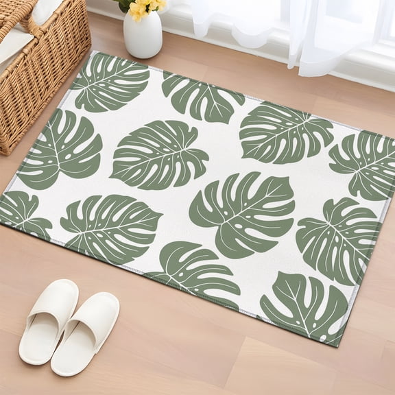 Rectangle Area Rug 2x3ft, Botanical Monstera Tropical Leaf Non-Slip Non-Shedding Floor Mat, Jungle Green Foliage Leaves Washable Sturdy Carpet for Living Room Bedroom Home Decor