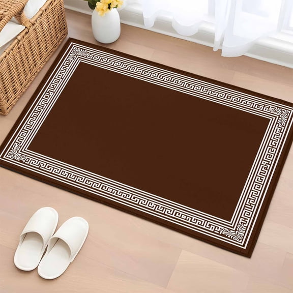 Rectangle Area Rug 2x3ft,Brown Greek Key Geometric Washable Carpet Non-Slip Runner Accent Rugs Indoor Floor Mat for Bedroom Living Room Decor,Vintage Ethnic Pattern