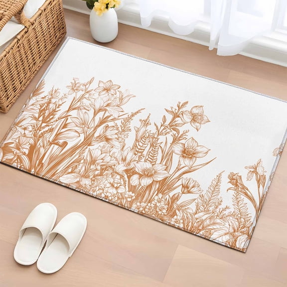 Rectangle Area Rug 2x3ft, Brown Iris Flower Lavender on White Non-Shedding Washable Area Rug, Country Plants Non Slip Low-Profile Rugs for Living Room, Bedroom Dining Room