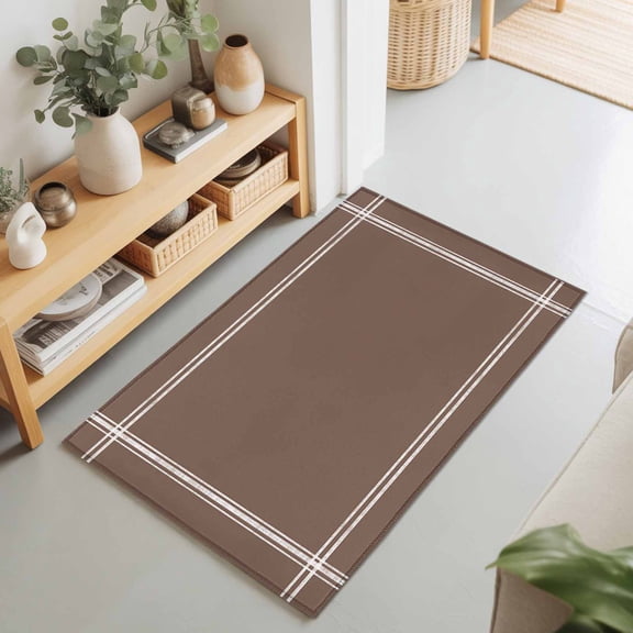 Rectangle Area Rug 2x3ft,Brown Washable Carpet Non-Slip Runner Accent Rugs Indoor Floor Mat for Bedroom Living Room Decor,Minimalist Style