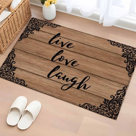 Rectangle Area Rug 2x3ft, Brown Wood Board Flower Texture Non-Slip Non-Shedding Floor Mat, Rustic Wooden Text Washable Sturdy Carpet for Living Room Bedroom Home Decor