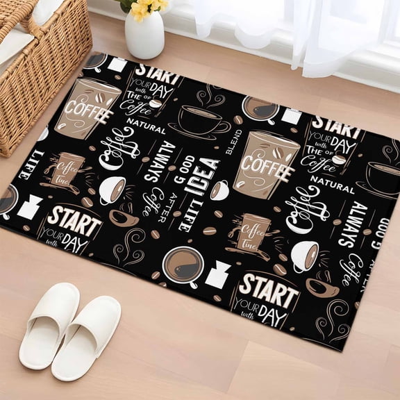 Rectangle Area Rug 2x3ft,Cafe Coffee Cup Retro Brown Washable Carpet Non-Slip Runner Accent Rugs Indoor Floor Mat for Bedroom Living Room Decor,Graffiti Letter Back