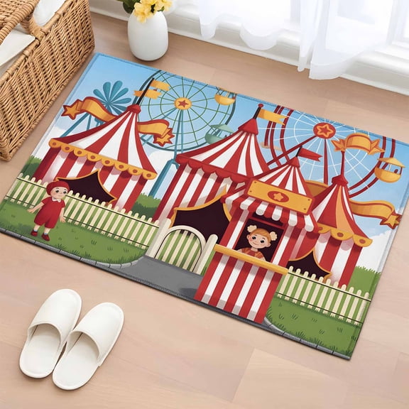 Rectangle Area Rug 2x3ft,Carnival Amusement Park Washable Carpet Non-Slip Runner Accent Rugs Indoor Floor Mat for Bedroom Living Room Decor,Cartoon Wheelwheels Cute Kid
