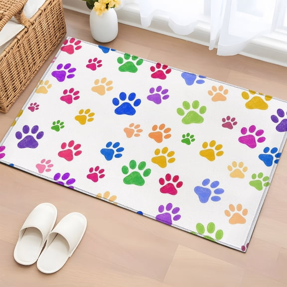 Rectangle Area Rug 2x3ft, Cartoon Animal Paw Prints Non-Slip Non-Shedding Floor Mat, Colorful Animal Tracks Washable Sturdy Carpet for Living Room Bedroom Home Decor