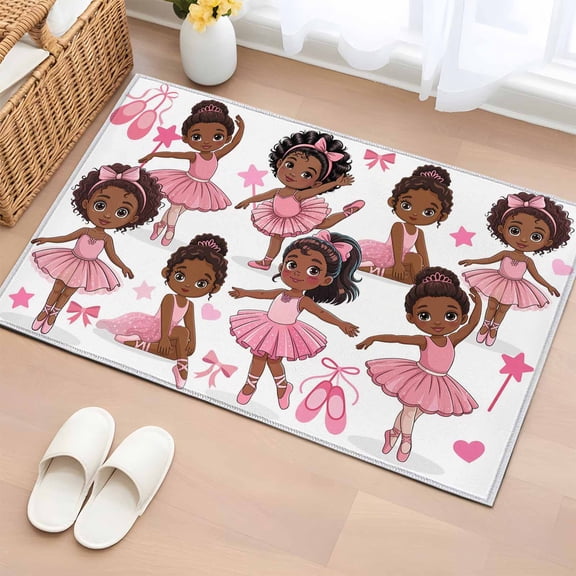 Rectangle Area Rug 2x3ft, Cartoon Children Ballet Dance Non-Slip Non-Shedding Floor Mat, Pink Butterflies Ballet Shoes Washable Sturdy Carpet for Living Room Bedroom Home Decor