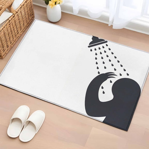 Rectangle Area Rug 2x3ft, Cartoon Lazy Non-Shedding Washable Area Rug, Funny Grey White Animal Shadow Non Slip Low-Profile Rugs for Living Room, Bedroom Dining Room
