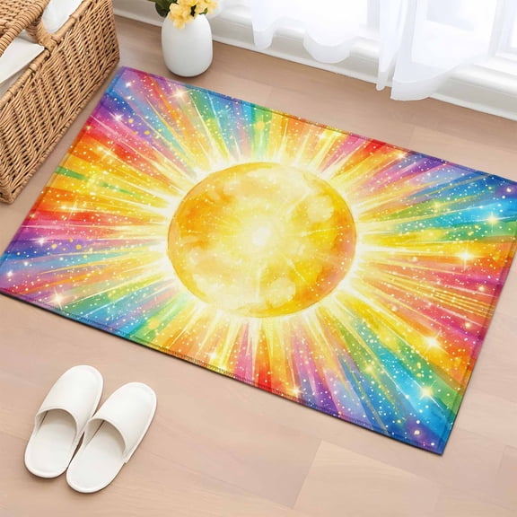 Rectangle Area Rug 2x3ft,Cartoon Watercolor Sun Colorful Washable Carpet Non-Slip Runner Accent Rugs Indoor Floor Mat for Bedroom Living Room Decor,Happy Children's Day