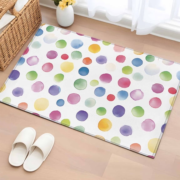 Rectangle Area Rug 2x3ft,Cartoon Watercolor Wave Point Washable Carpet Non-Slip Runner Accent Rugs Indoor Floor Mat for Bedroom Living Room Decor,Blue Pink Green Polka Dot
