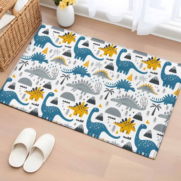 Rectangle Area Rug 2x3ft,Cartoons Gray Blue Yellow Dinosaurs Washable Carpet Non-Slip Runner Accent Rugs Indoor Floor Mat for Bedroom Living Room Decor,Abstract Animal