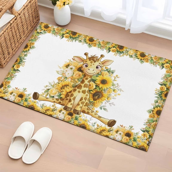 Rectangle Area Rug 2x3ft,Children's Day Cute Giraffe Washable Carpet Non-Slip Runner Accent Rugs Indoor Floor Mat for Bedroom Living Room Decor,Farm Sunflowers