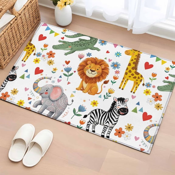 Rectangle Area Rug 2x3ft,Children's Day Lion Elephant Washable Carpet Non-Slip Runner Accent Rugs Indoor Floor Mat for Bedroom Living Room Decor,Giraffe Zebra Crocodile