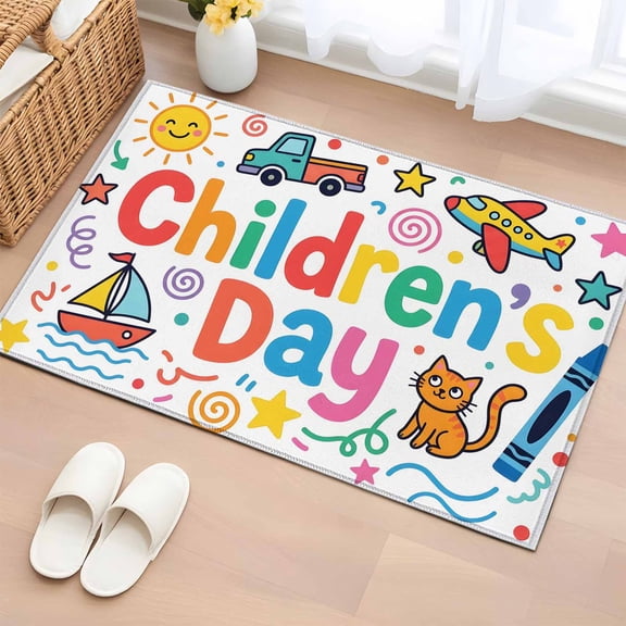 Rectangle Area Rug 2x3ft,Children's Day Trucks Sailboats Crayons Washable Carpet Non-Slip Runner Accent Rugs Indoor Floor Mat for Bedroom Living Room Decor,Cartoons Cats