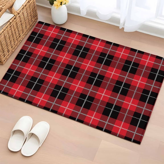 Rectangle Area Rug 2x3ft,Christmas Black Red Buffalo Plaid Washable Carpet Non-Slip Runner Accent Rugs Indoor Floor Mat for Bedroom Living Room Decor,Classic Checker Grid