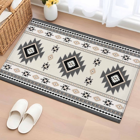 Rectangle Area Rug 2x3ft,Classic Aztec Geometric Pattern Washable Carpet Non-Slip Runner Accent Rugs Indoor Floor Mat for Bedroom Living Room Decor,Retro Bohemian Art