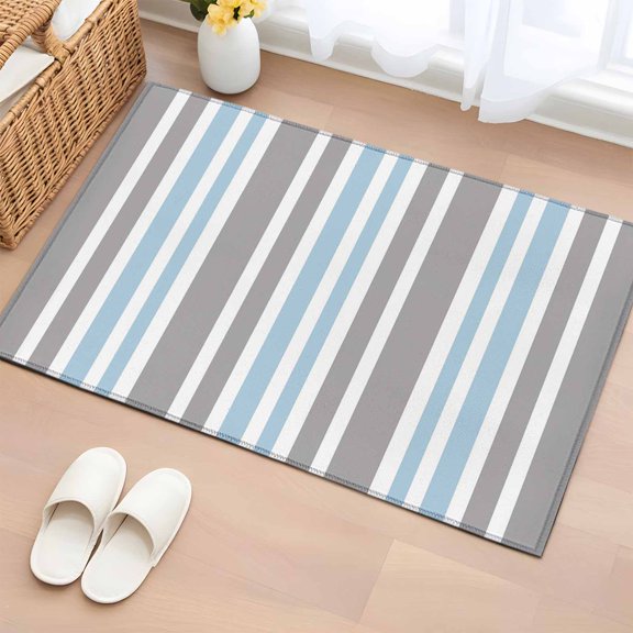 Rectangle Area Rug 2x3ft,Classic Vertical Stripes Washable Carpet Non-Slip Runner Accent Rugs Indoor Floor Mat for Bedroom Living Room Decor,Grey Blue White