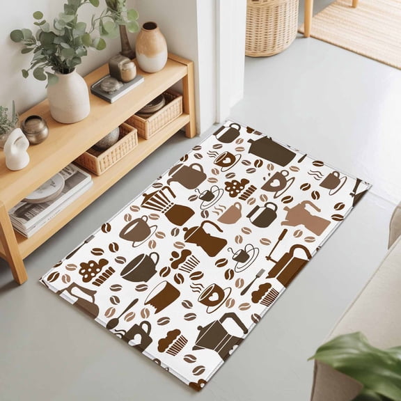 Rectangle Area Rug 2x3ft,Coffee Maker Beans Cups Cake Living Room Rug Non-Slip Washable Circle Rugs Pad,Coffee Time Soft Floor Carpet for Bedroom Dining Room