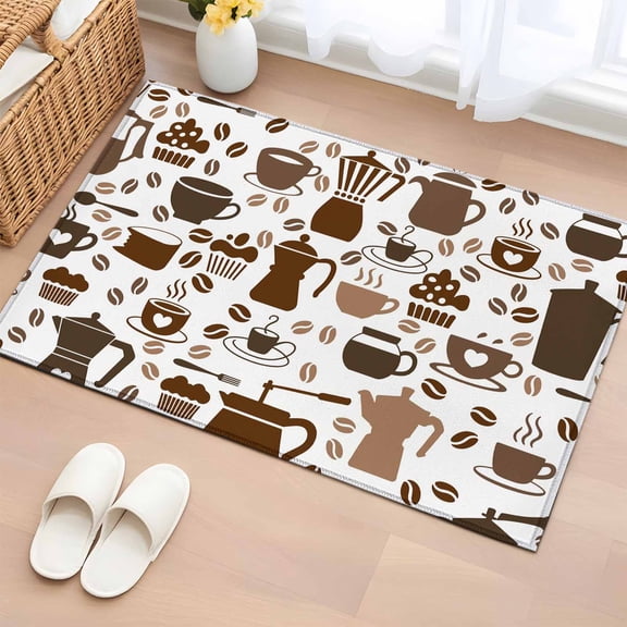 Rectangle Area Rug 2x3ft, Coffee Maker Beans Cups Cake Non-Slip Non-Shedding Floor Mat, Coffee Time Washable Sturdy Carpet for Living Room Bedroom Home Decor