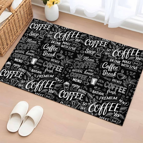 Rectangle Area Rug 2x3ft,Coffee Time White Quote on Black Washable Carpet Non-Slip Runner Accent Rugs Indoor Floor Mat for Bedroom Living Room Decor,Milk Tea Cup Cocoa Bean